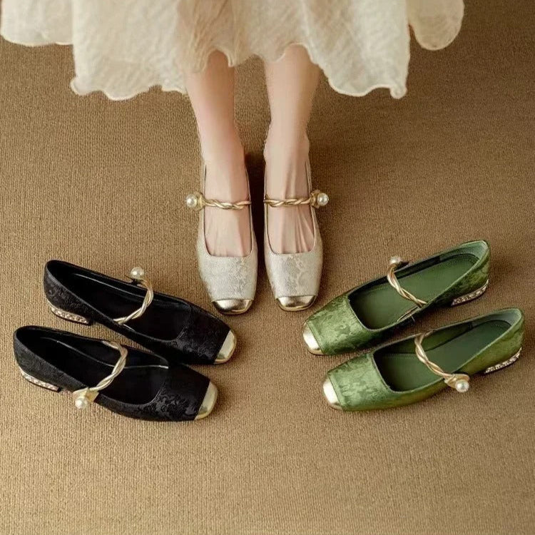 Green Mestelle Elegant Mary Janes by THE WHITMORE FAMILY, featuring classic design and comfortable leather straps.
