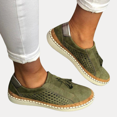Green Arden™ Orthoflex slip-on shoes by THE WHITMORE FAMILY, featuring comfortable, flexible footwear for everyday wear.