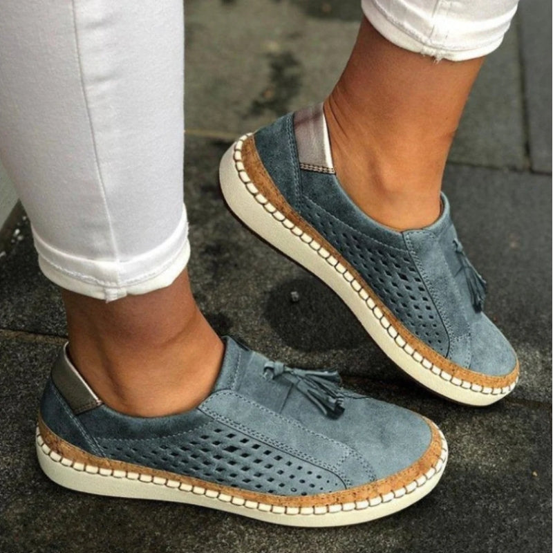 Green Arden™ Orthoflex Slip-Ons by THE WHITMORE FAMILY, showing comfortable slip-on shoes with flexible design and casual style.