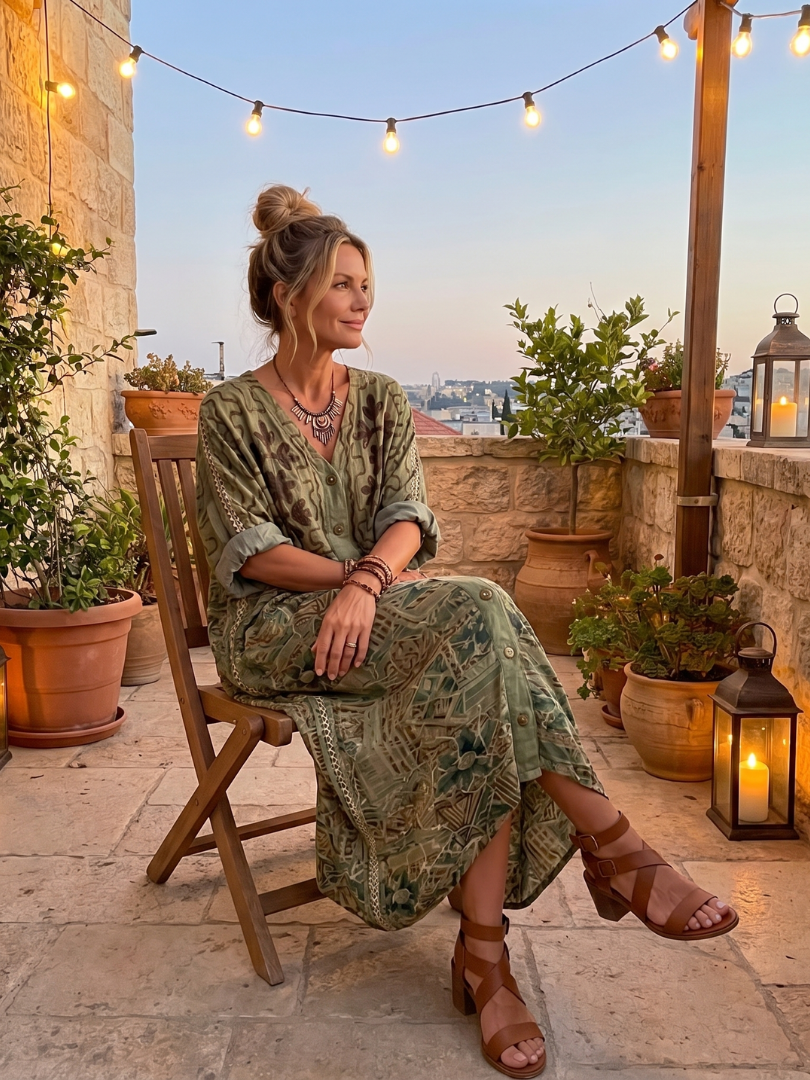 Green Aleta button-front oversized pocket midi dress by THE WHITMORE FAMILY, featuring a relaxed fit and stylish design.