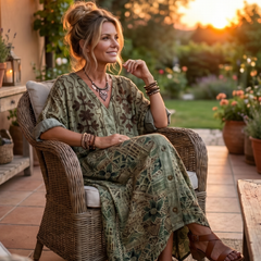 Green Aleta Button Front Oversized Pocket Midi Dress by THE WHITMORE FAMILY, featuring a relaxed fit and stylish design.