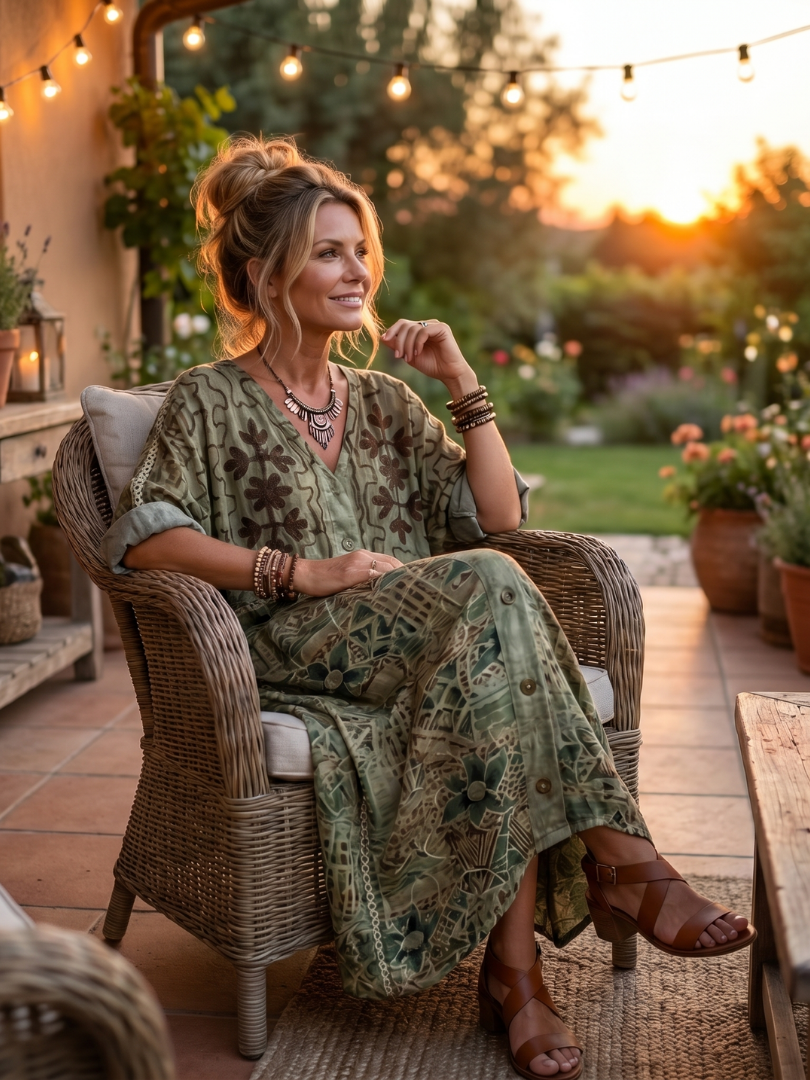 Green Aleta Button Front Oversized Pocket Midi Dress by THE WHITMORE FAMILY, featuring a relaxed fit and stylish design.