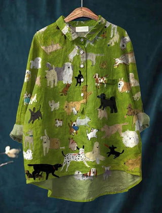 Green Bella Dog Parade Shirt by THE WHITMORE FAMILY, featuring playful dog print and comfortable fabric for pets.