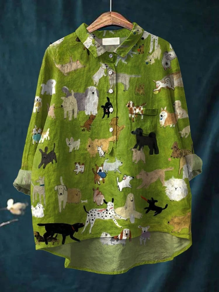 Green Bella Dog Parade Shirt by THE WHITMORE FAMILY, featuring playful dog print and comfortable fabric for pets.