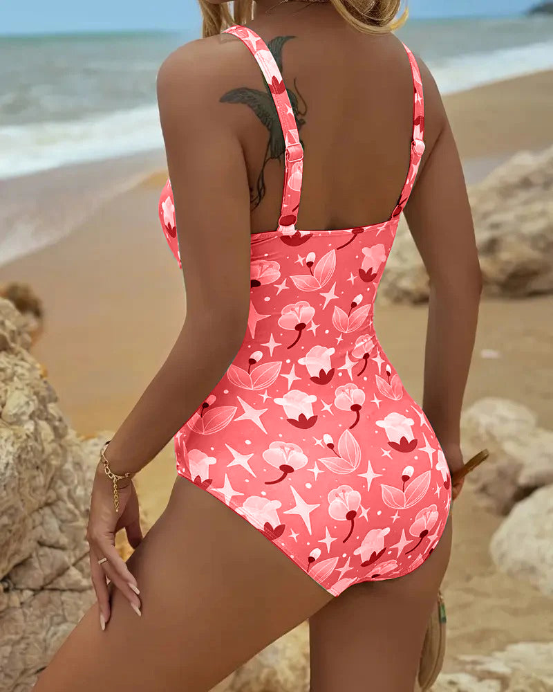 Green Clara™ One Piece Printed Tankini by THE WHITMORE FAMILY, featuring vibrant floral pattern and supportive tankini design.