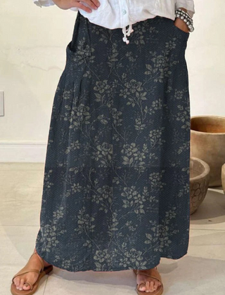 Green Princess™ vintage floral elastic waistband pocket skirt with a casual, feminine design by THE WHITMORE FAMILY