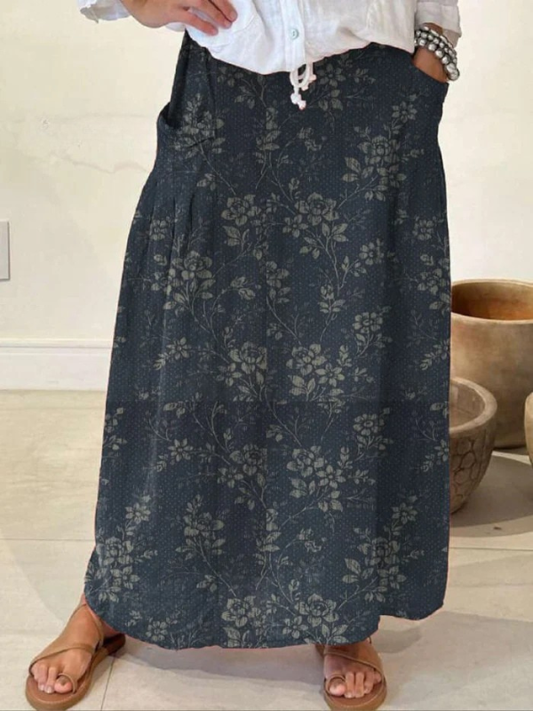 Green Princess™ vintage floral elastic waistband pocket skirt with a casual, feminine design by THE WHITMORE FAMILY