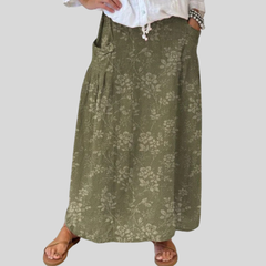 Green Princess™ vintage floral skirt with elastic waistband and pockets, stylish and comfortable for everyday wear.