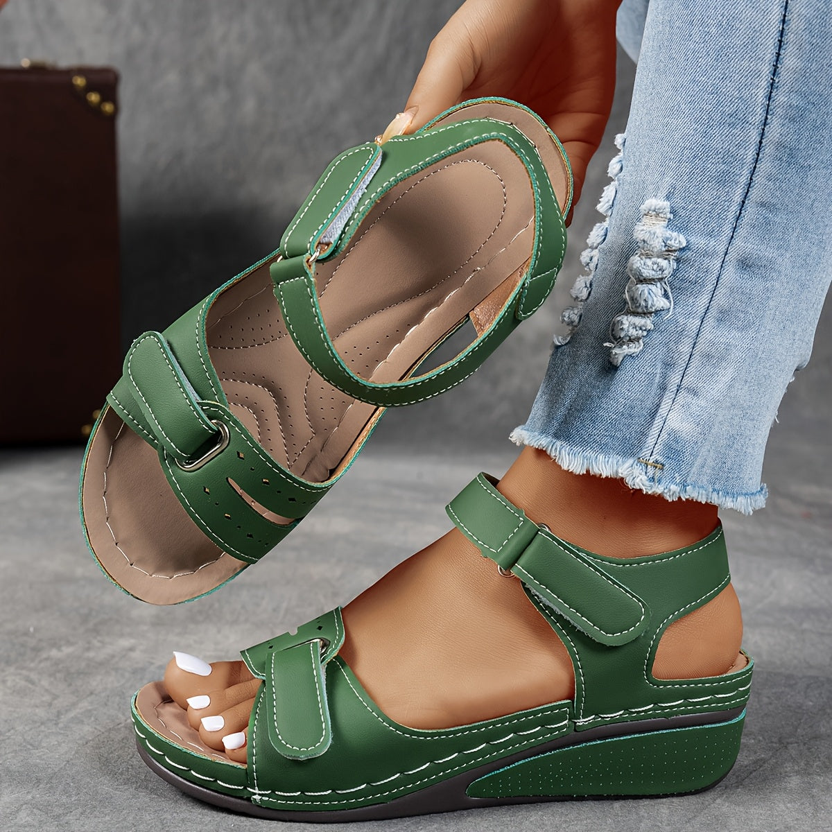 Grey Janet orthopedic comfort flex sandals by THE WHITMORE FAMILY with supportive straps and cushioned soles for all-day wear.
