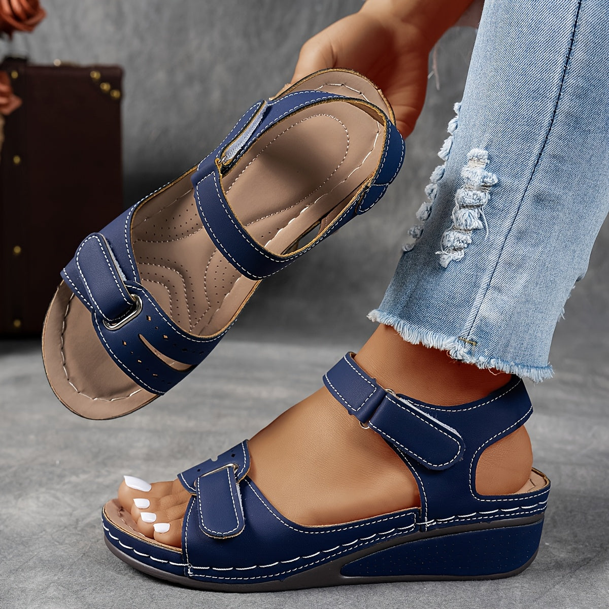 Grey Janet orthopedic comfort flex sandals by THE WHITMORE FAMILY, featuring supportive straps and cushioned soles for all-day wear.