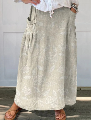 Grey Dally™ vintage floral art elastic waistband pocket skirt by THE WHITMORE FAMILY, featuring a floral print and functional pockets.
