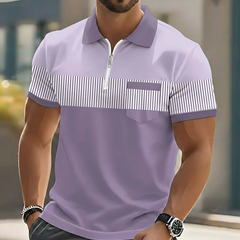 Grey Mason Elegant Zip Polo by THE WHITMORE FAMILY, featuring a stylish collar and zipper detail for a sophisticated look.