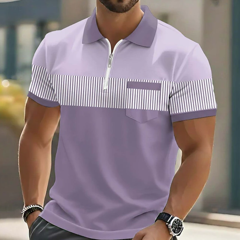 Elegant Mason Zip Polo by THE WHITMORE FAMILY, featuring a sleek design and zipper detail, perfect for casual or smart-casual wear.