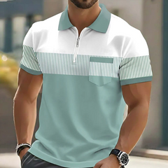 Grey Mason Elegant Zip Polo by THE WHITMORE FAMILY, featuring a stylish collar and front zipper detail.