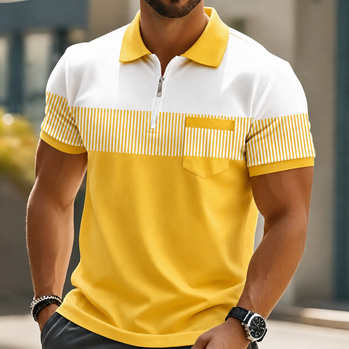 Grey Mason Elegant Zip Polo by THE WHITMORE FAMILY, featuring a sleek collar and zip detail on a comfortable polo shirt.