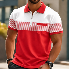 Grey Mason Elegant Zip Polo by THE WHITMORE FAMILY, shown with a classic collar and zip closure on a neutral background.