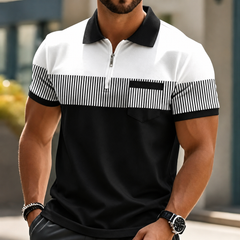 Grey Mason Elegant Zip Polo by THE WHITMORE FAMILY featuring a sleek collar, zip closure, and tailored fit.