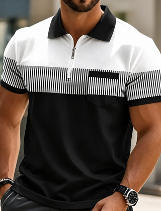 Grey Mason Elegant Zip Polo by THE WHITMORE FAMILY featuring a sleek collar, zip closure, and tailored fit.