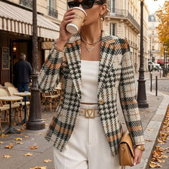Ghislaine houndstooth blazer from The Whitmore Family, beige and black tailored jacket for women, stylish coat for smart-casual wear