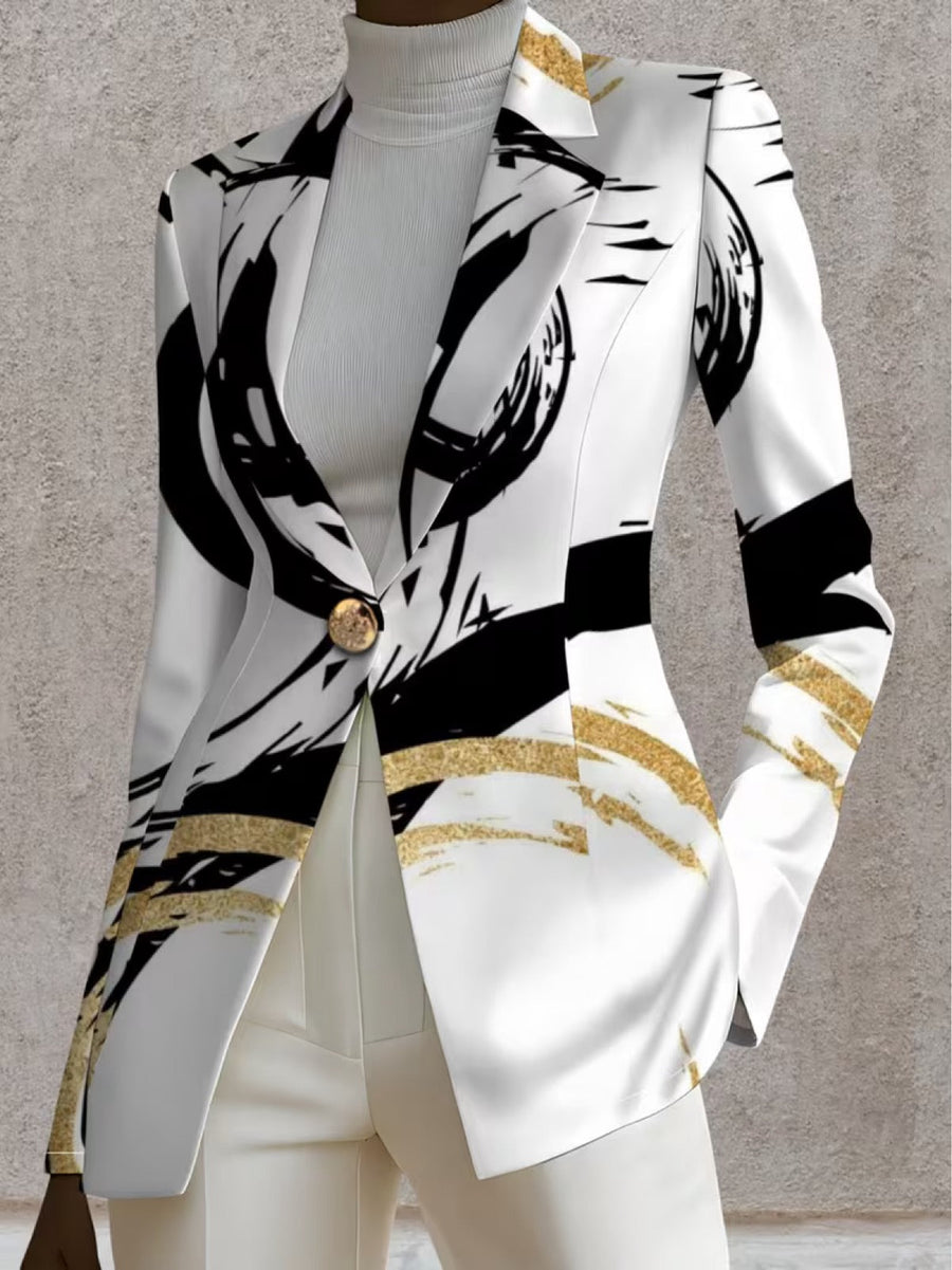 Noemine abstract brushstroke blazer by THE WHITMORE FAMILY, featuring a stylish jacket with bold brushstroke pattern.
