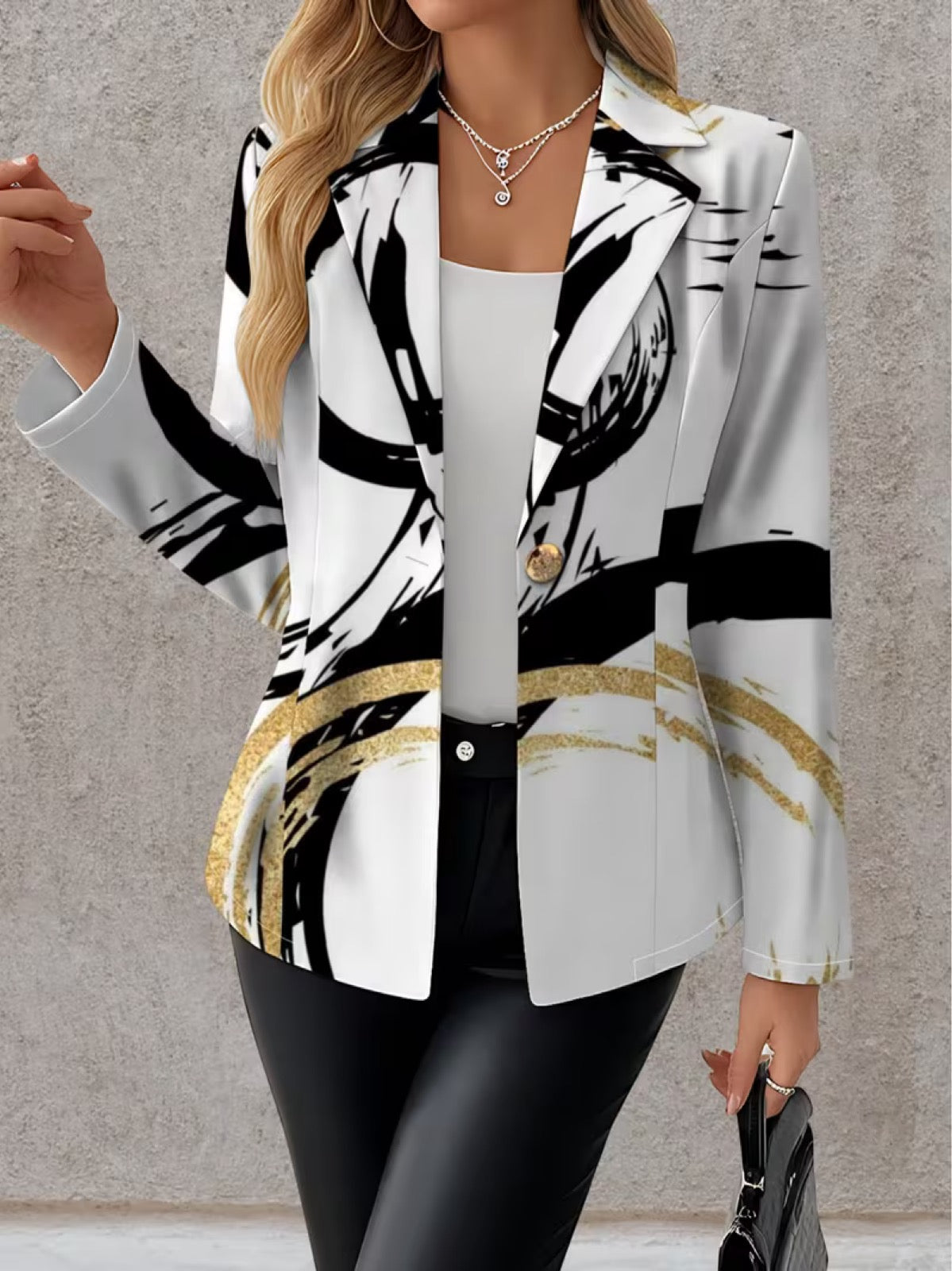 Noemine abstract brushstroke blazer by THE WHITMORE FAMILY, stylish jacket with artistic brushstroke design and tailored fit.