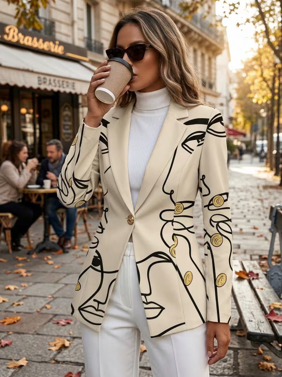 Philippine line art blazer by THE WHITMORE FAMILY, tailored jacket featuring sleek design and artistic line pattern.
