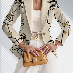 Philippine Line Art Blazer by The Whitmore Family, stylish jacket with detailed line art design, modern and versatile coat for women.