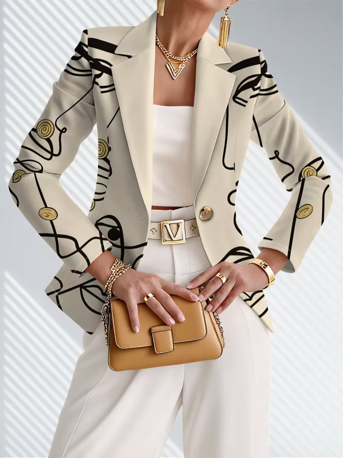 Philippine Line Art Blazer by The Whitmore Family, stylish jacket with detailed line art design, modern and versatile coat for women.