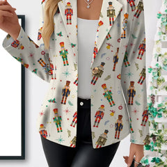 VIVENNE Nutcracker print blazer from THE WHITMORE FAMILY, tailored jacket with festive nutcracker pattern and structured fit.