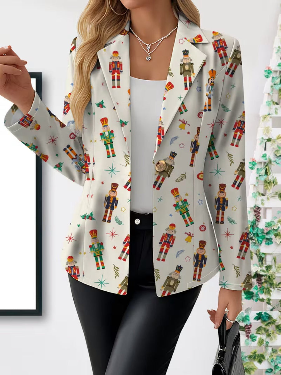 VIVENNE Nutcracker print blazer from THE WHITMORE FAMILY, tailored jacket with festive nutcracker pattern and structured fit.