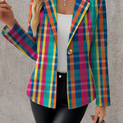 Rosaline rainbow plaid blazer by The Whitmore Family, tailored jacket with vibrant rainbow checkered pattern and structured fit.