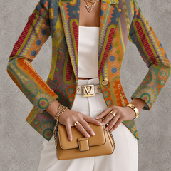 Bohemian medallion blazer from THE WHITMORE FAMILY featuring intricate patterns and a relaxed fit, stylish jacket for casual or dressy occasions.