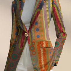 Faustine bohemian medallion blazer by The Whitmore Family, stylish jacket with intricate medallion patterns and relaxed fit.