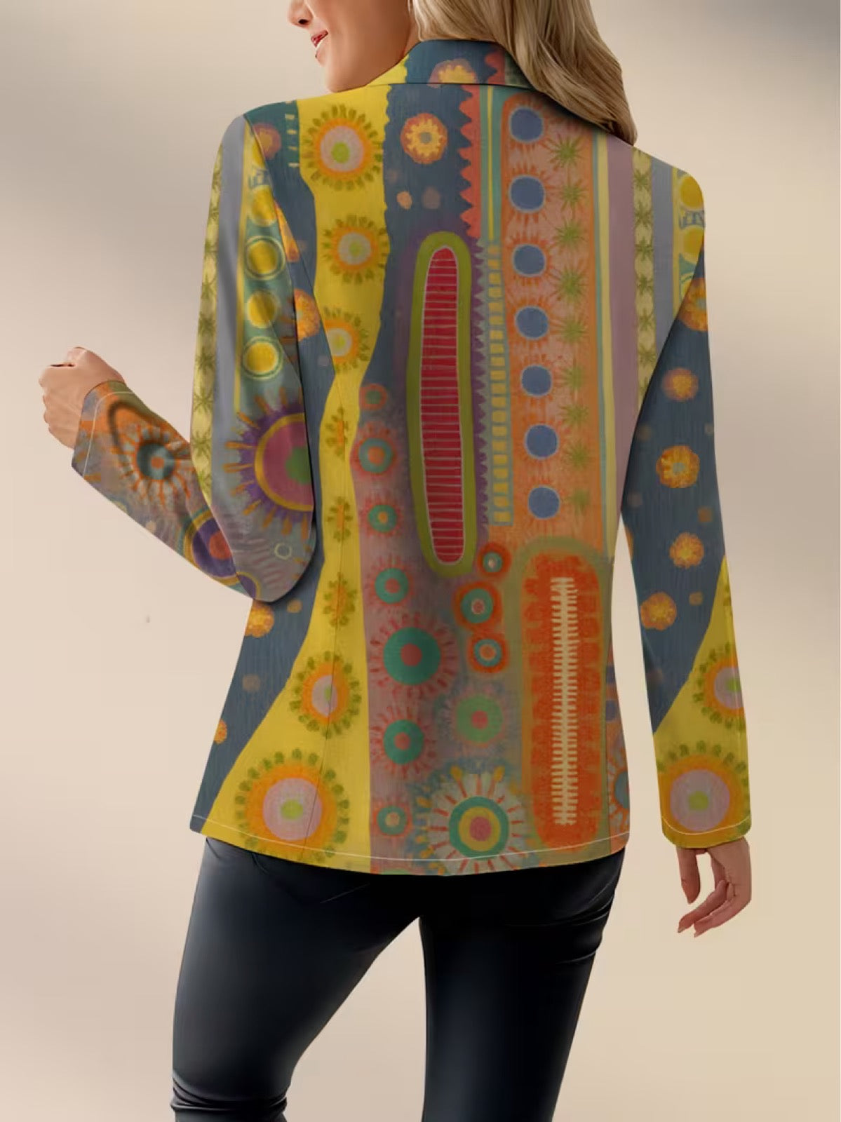 Faustine bohemian medallion blazer from The Whitmore Family featuring intricate medallion patterns and a stylish tailored fit.