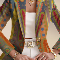 Faustine bohemian medallion blazer by The Whitmore Family, stylish jacket with intricate medallion pattern and relaxed fit.
