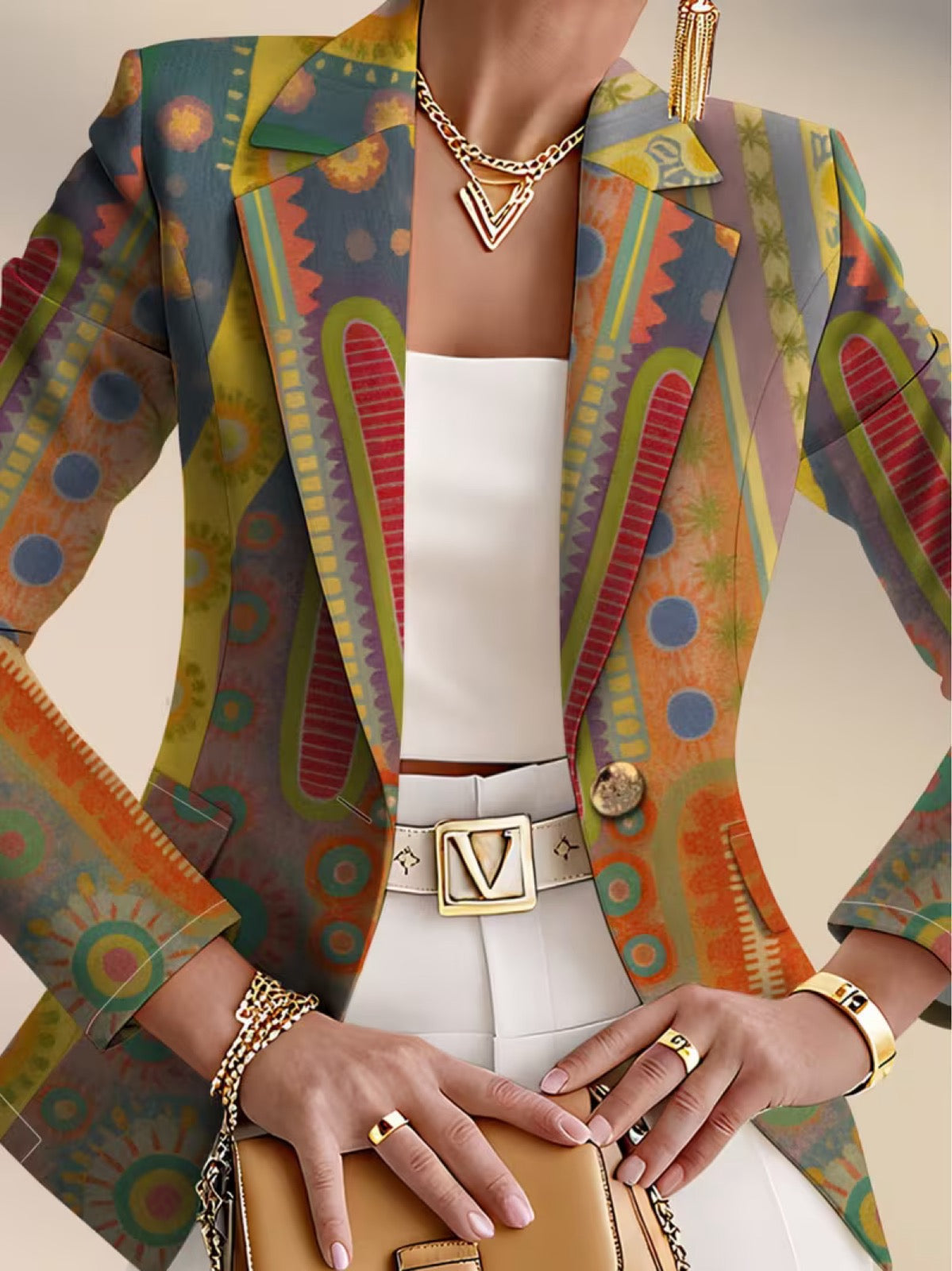 Faustine bohemian medallion blazer by The Whitmore Family, stylish jacket with intricate medallion pattern and relaxed fit.