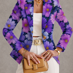 Purple cosmos blazer from THE WHITMORE FAMILY, stylish jacket featuring a tailored fit and vibrant floral-inspired design.