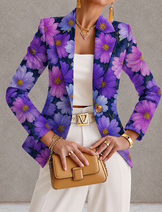 Purple cosmos blazer from THE WHITMORE FAMILY, stylish jacket featuring a tailored fit and vibrant floral-inspired design.