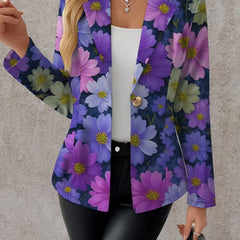 Purple cosmos blazer by THE WHITMORE FAMILY, tailored jacket with a structured fit and stylish lapel in a vibrant purple hue.