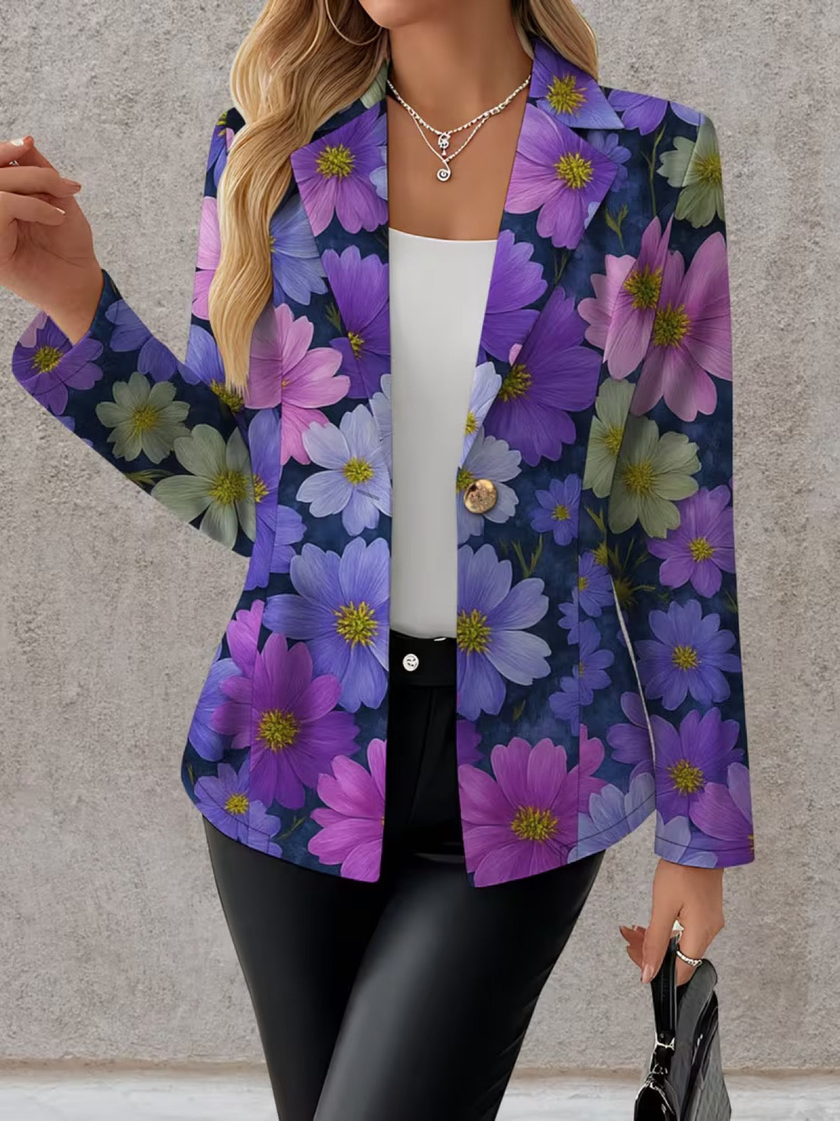 Purple cosmos blazer by THE WHITMORE FAMILY, tailored jacket with a structured fit and stylish lapel in a vibrant purple hue.