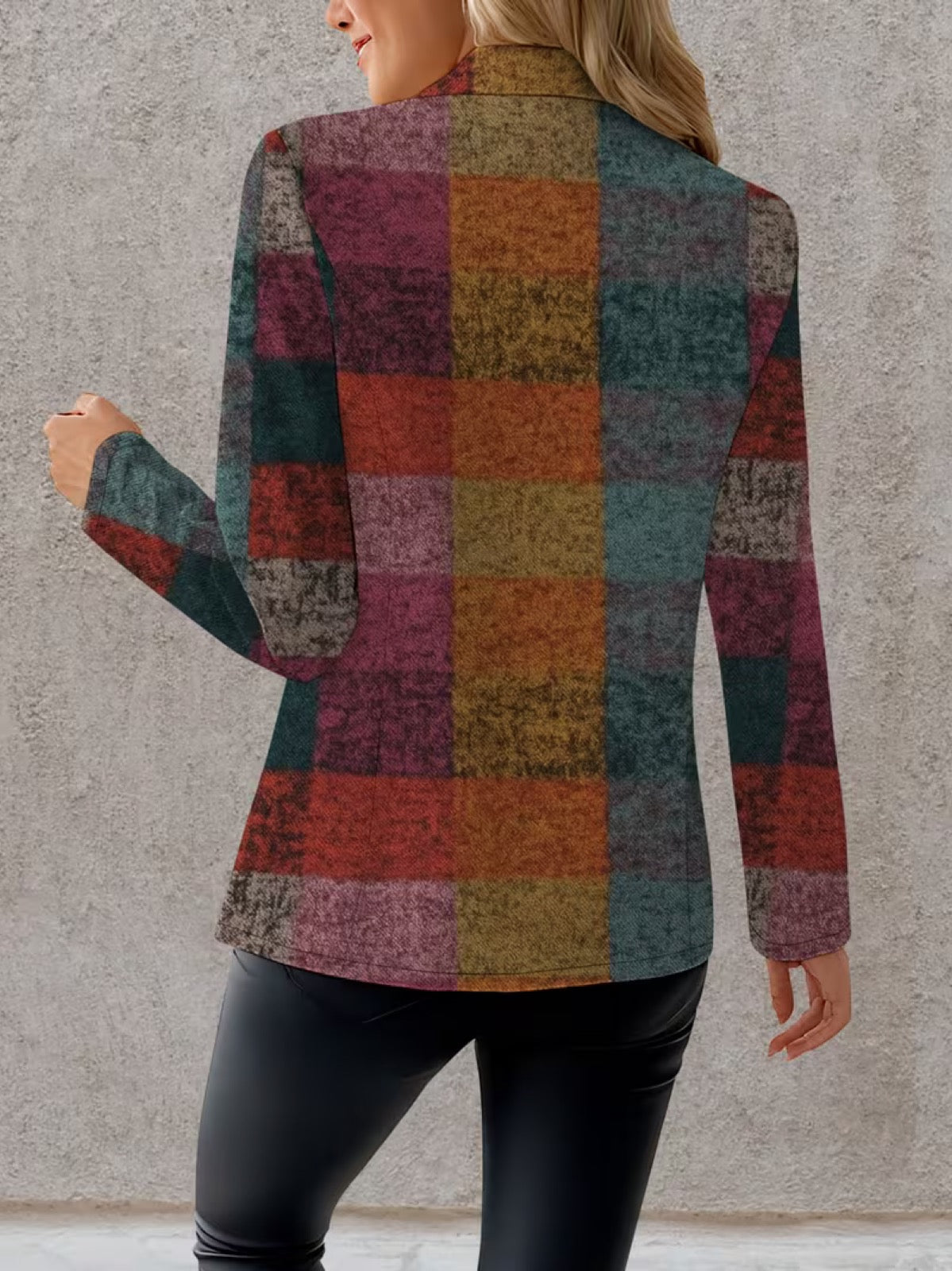 Amandine autumn plaid blazer from The Whitmore Family featuring a stylish, tailored jacket with a fall-inspired plaid pattern.