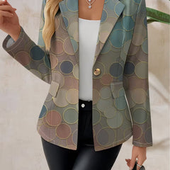 Capucine Dot Mosaic Blazer by The Whitmore Family, stylish jacket featuring a vibrant dot mosaic pattern and tailored fit.