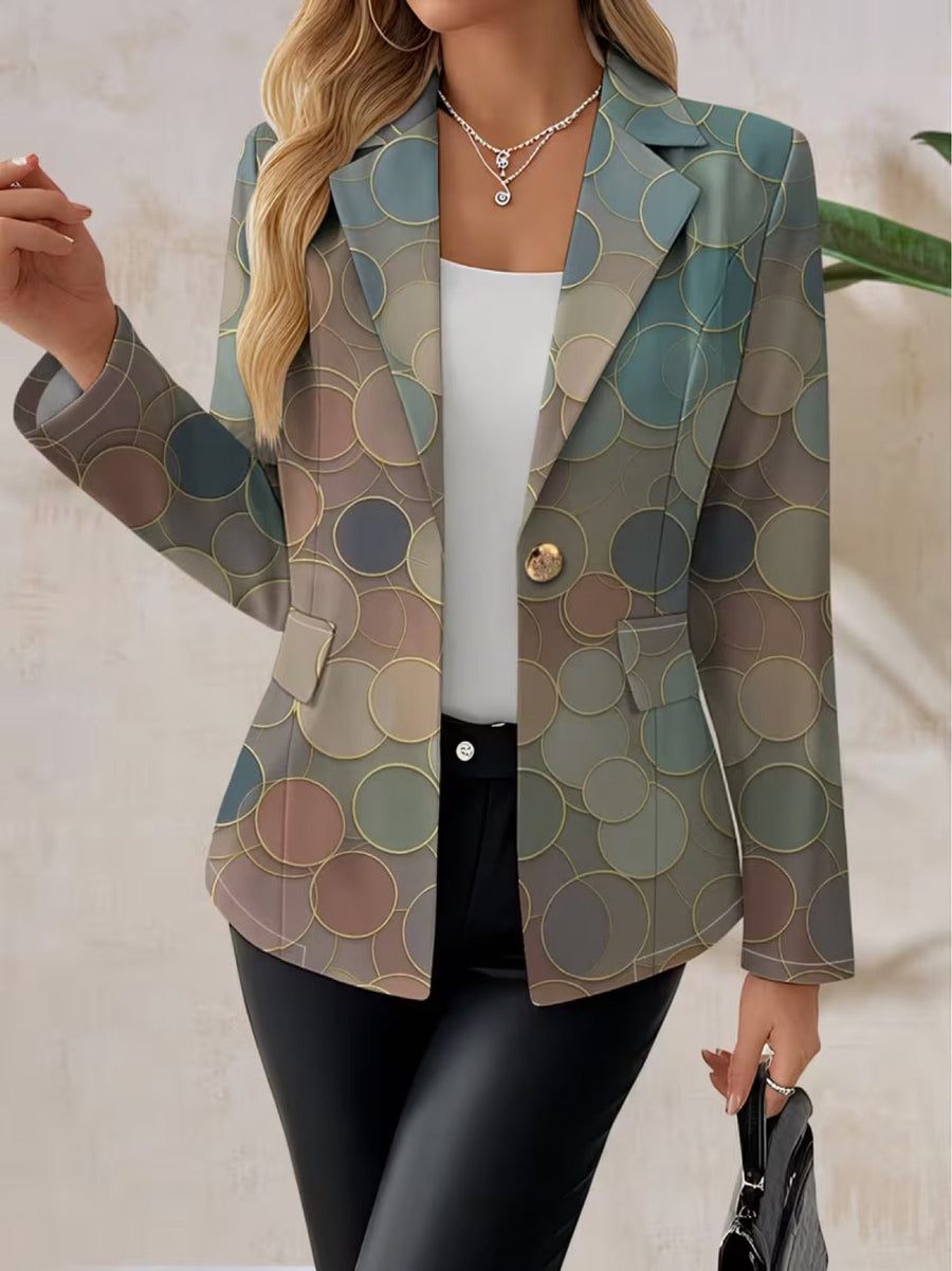 Capucine Dot Mosaic Blazer by The Whitmore Family, stylish jacket featuring a vibrant dot mosaic pattern and tailored fit.