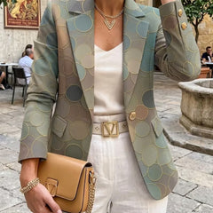 Capucine dot mosaic blazer by The Whitmore Family, stylish jacket with a colorful mosaic pattern, tailored fit, and classic lapel design.