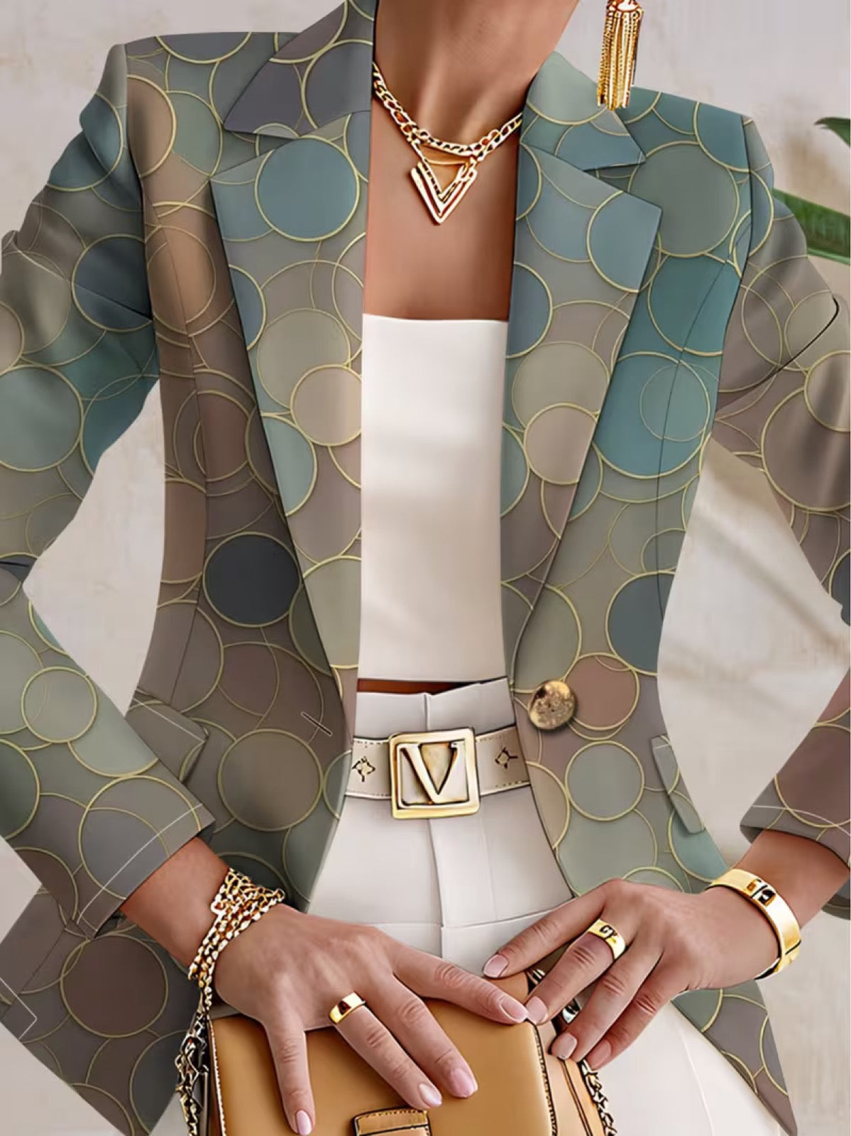 Capucine Dot Mosaic Blazer by The Whitmore Family featuring a stylish patterned fabric and tailored fit for women.