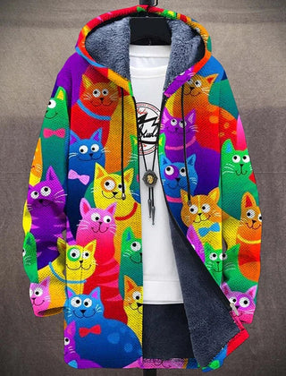 Luxurious art-inspired cardigan by THE WHITMORE FAMILY, featuring a cozy hooded zip jacket with stylish design elements.