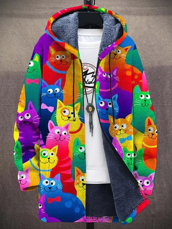 Luxurious art-inspired cardigan by THE WHITMORE FAMILY, featuring a cozy hooded zip jacket with stylish design elements.