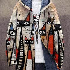 Reuben artistic print hooded jacket by THE WHITMORE FAMILY featuring a vibrant, art-inspired design and a comfortable hood.