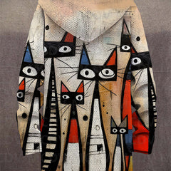 Reuben artistic print hooded jacket by THE WHITMORE FAMILY, featuring vibrant, abstract artwork on a stylish jacket.