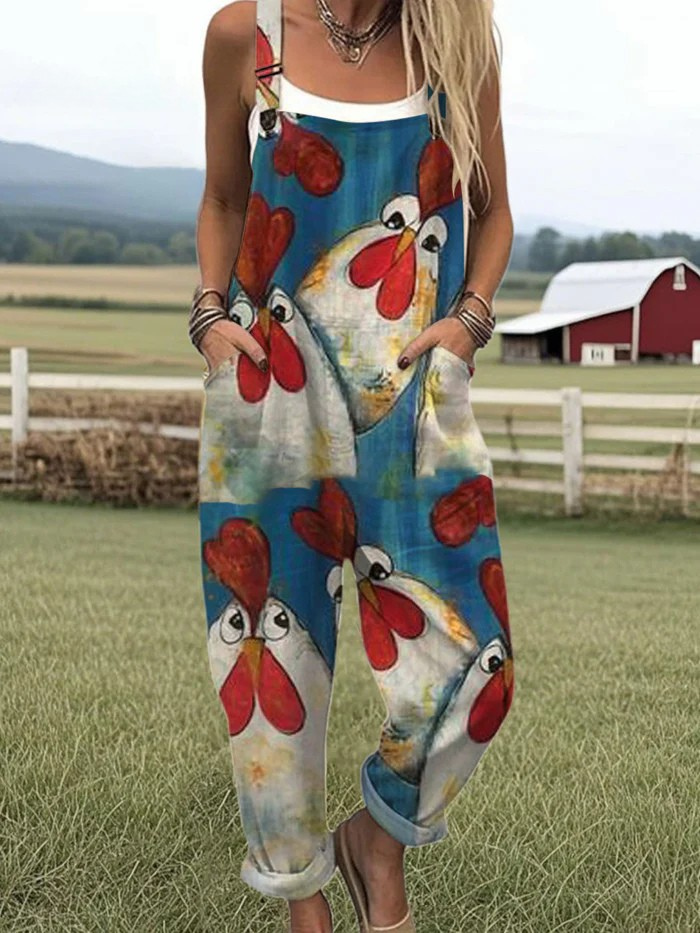 Cluckin’ Cute jumpsuit from THE WHITMORE FAMILY Jumpsuit Collection, featuring a playful chicken print and comfortable fit.